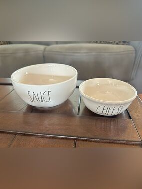 Rae Dunn White Ceramic 'SAUCE' and 'CHEESE' Bowls